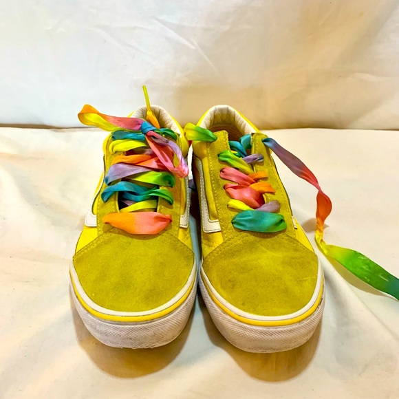 Vans Old Skool Checkerboard Rainbow Lace Sz 4.5 Juniors - Picture 2 of 13
